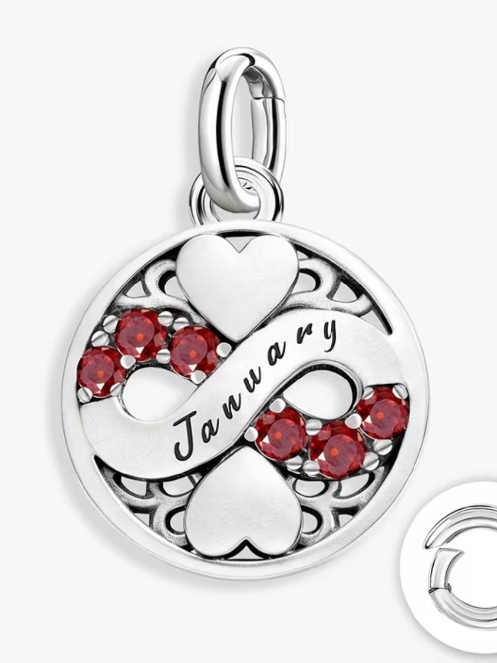 January Birthstone Infinity Heart Pendant Charm Sterling Silver